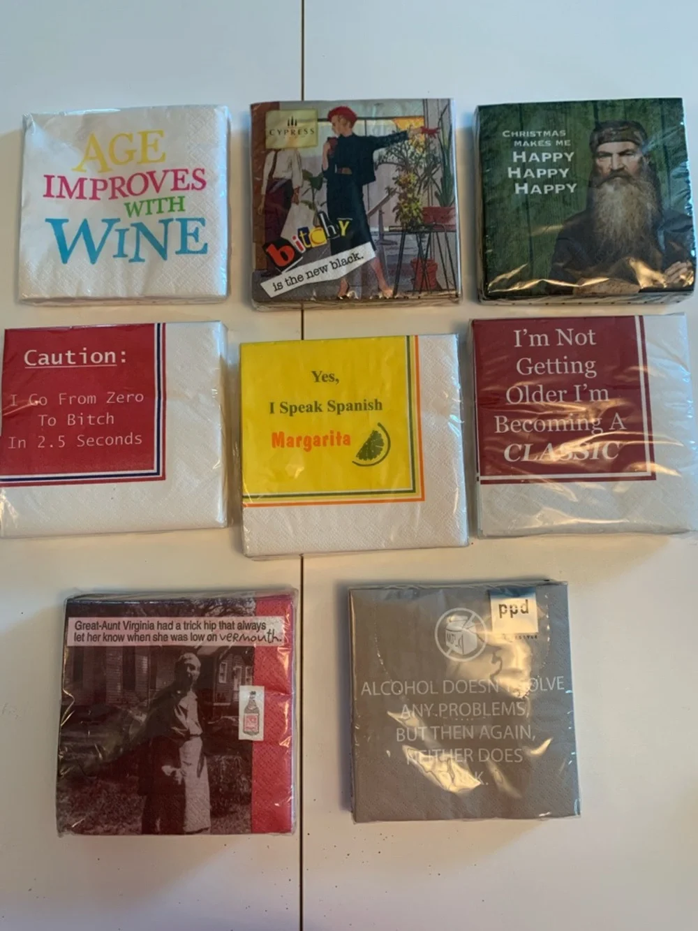 8 Packs of Holiday & Humor Cocktail Napkins
